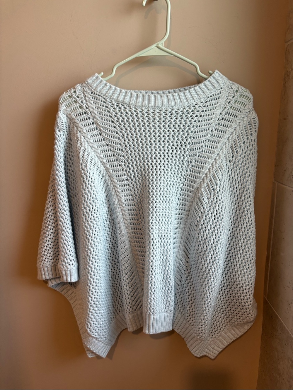 Sew In Love Light Blue Open-Knit Poncho Sweater